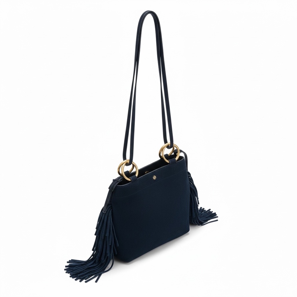 Tory Burch Suede Fringe Ring Tote – Navy | EUC Festival Ready - Picture 14 of 17
